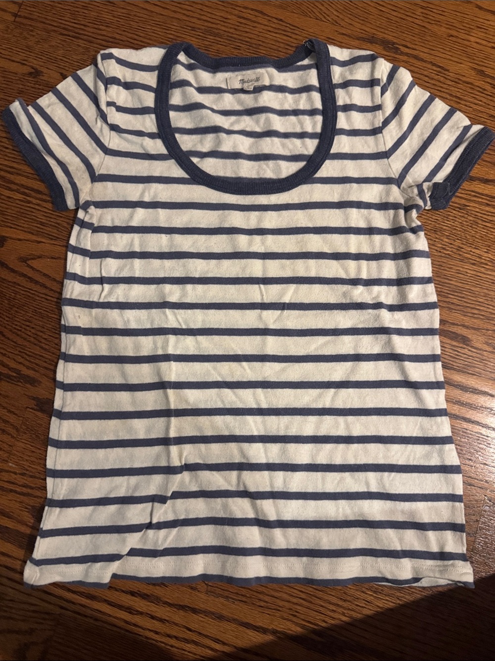 Striped Scoop Neck Tee - Blue & White